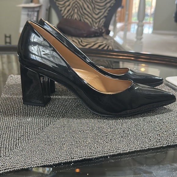 14th & Union Black Patent Leather Pointed Toe Block Heels Women’s Size 10 - Picture 2 of 6